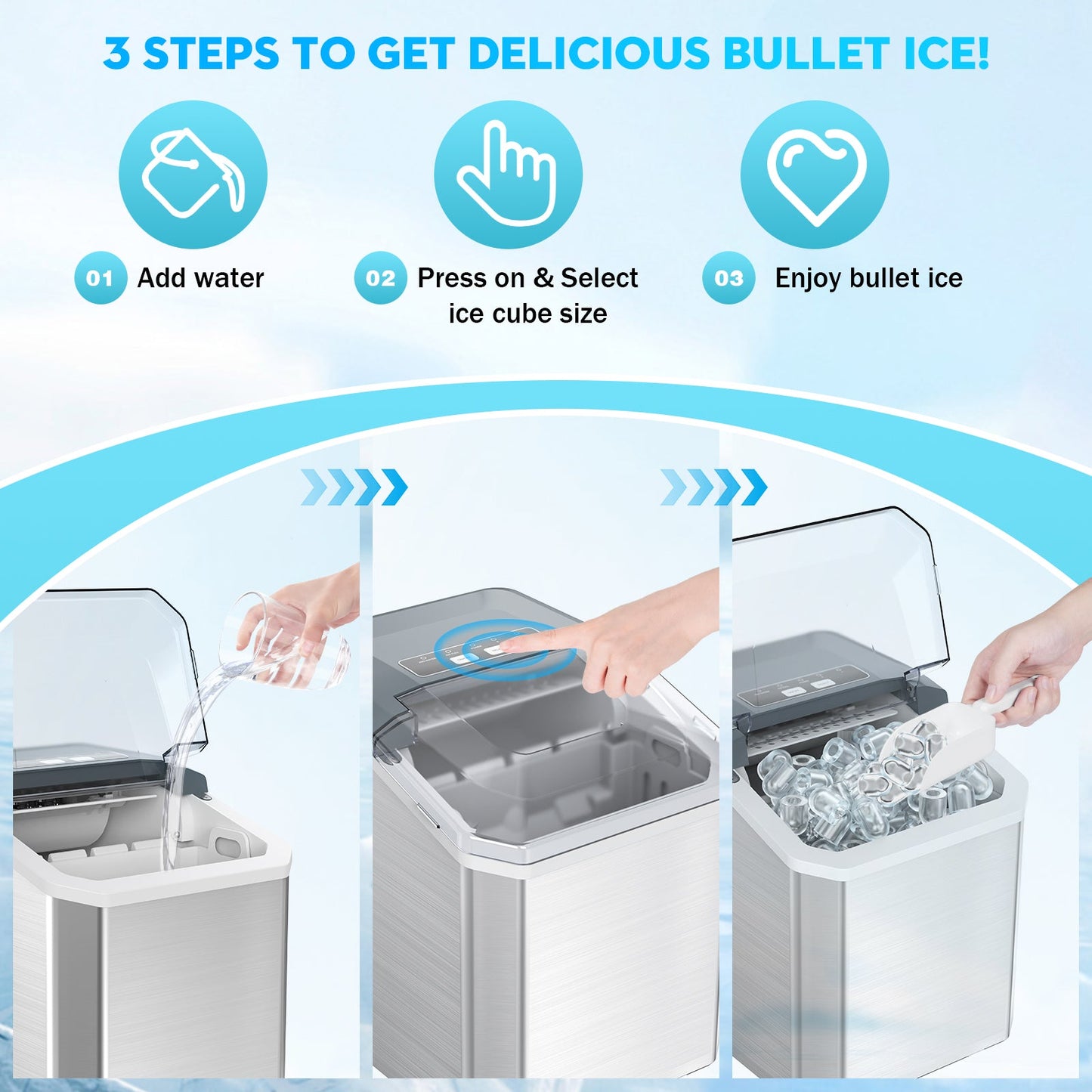 Ice Maker, Portable Countertop Ice Machine with 2 Sizes of Bullet Ice, Self-Cleaning, 9 Cubes Ready in 6 Mins, with Ice Scoop and Basket,for Home, Kitchen