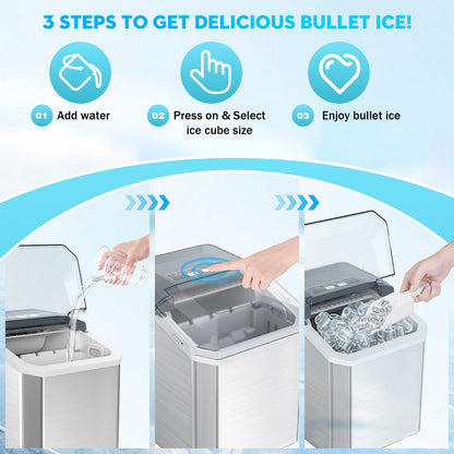 Ice Maker, Portable Countertop Ice Machine with 2 Sizes of Bullet Ice, Self-Cleaning, 9 Cubes Ready in 6 Mins, with Ice Scoop and Basket,for Home, Kitchen
