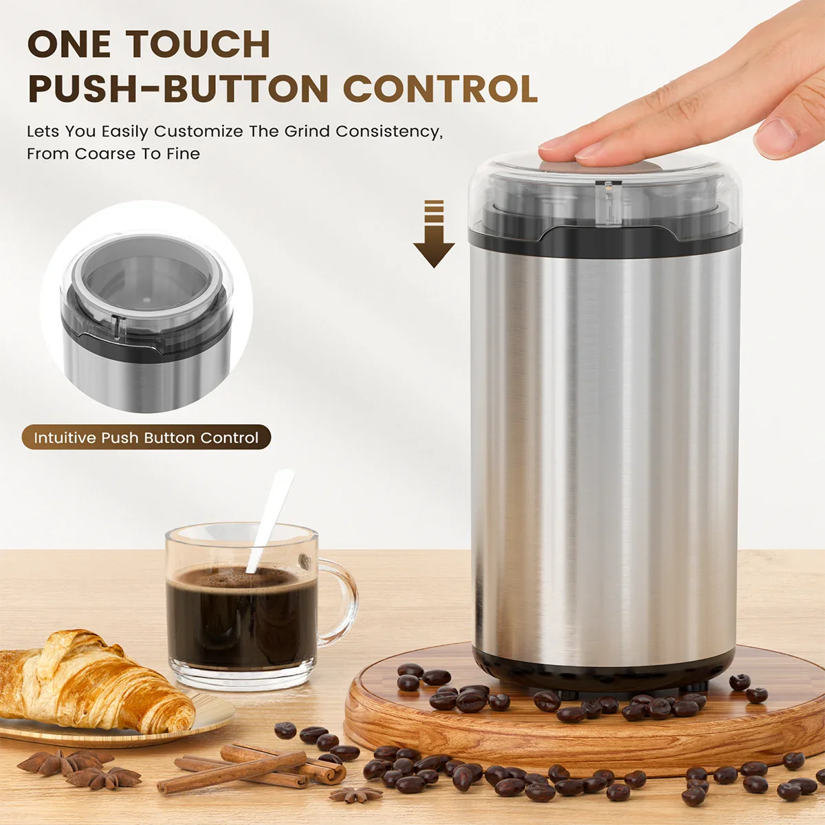Coffee Grinder, Spice Grinders, One Touch Coffee Grindering with Removable Dishwasher