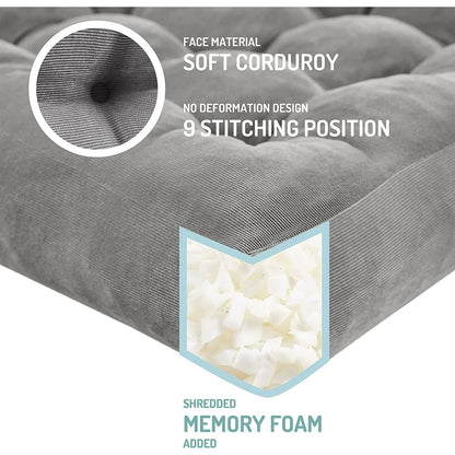 Large Floor Pillow 22x22Inch, Meditation Square Pillows Seating for Adults, Tufted Corduroy Floor Cushion for Living Room Tatami, Grey