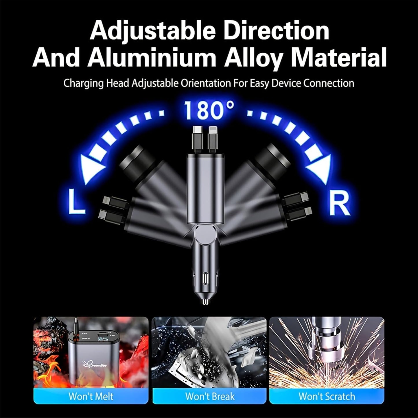 Retractable Car Charger,Super Fast USB Car iPhone Charger,Dual iPhone Retractable Cables (31.5 inch) and 2 USB Ports Car Charger Adapter for iPhone14/13/12/11 Pro Max/XS MAX/,iPad,Samsung