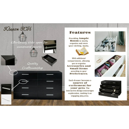 Ktaxon Bedroom Dresser with 6 Drawers, Wooden Double Dresser for Entryway, Wide Storage Cabinet for Living Room, Black