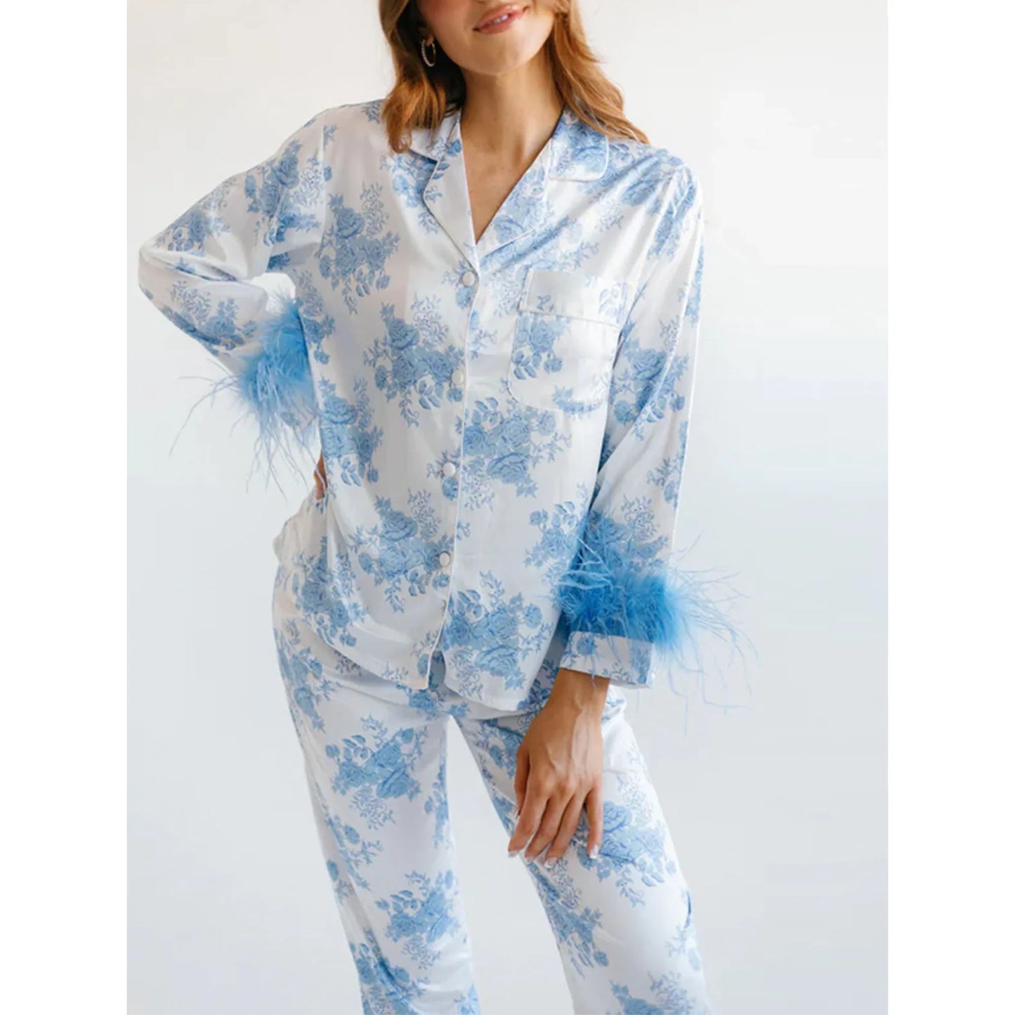 Pajamas Set Women's Long Sleeve Tops Sleepwear Soft Satin Silk Button Down Loungewear Comfy Pjs Shorts Set Homewear