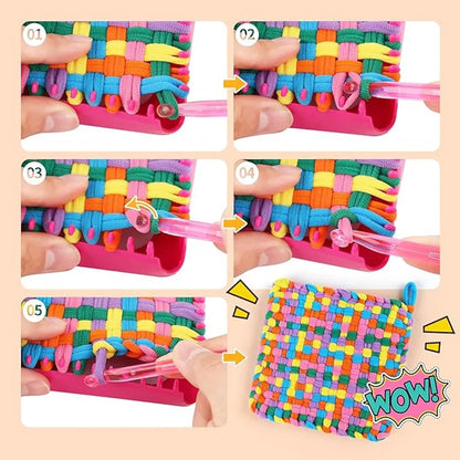 Weaving Loom Kits, 8 Colors Elastic DIY Loops Weaving Crafts Kit for Girls age 6-12,7" pot holder Loom Knitting Kits and gifts for kids and Beginner
