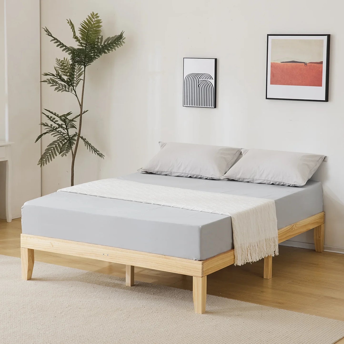 Ktaxon 12" Deluxe Wood Platform Bed Frame, Queen Bed Frame, Mattress Foundation, Natural Wood Finish, Queen