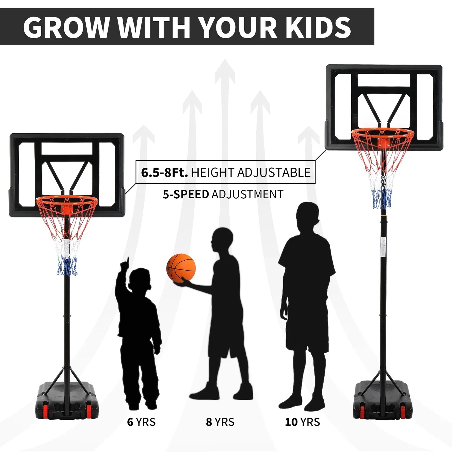 Ktaxon 6.5-8ft Basketball Hoop System, 33in Portable Basketball Goals with Basketball and Indoor Outdoor