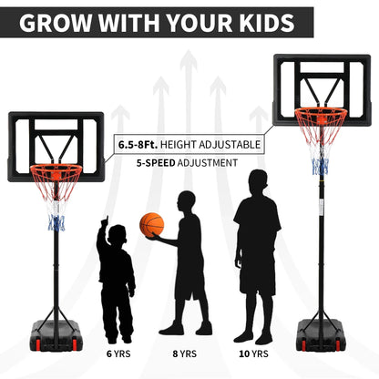 Ktaxon 6.5-8ft Basketball Hoop System, 33in Portable Basketball Goals with Basketball and Indoor Outdoor