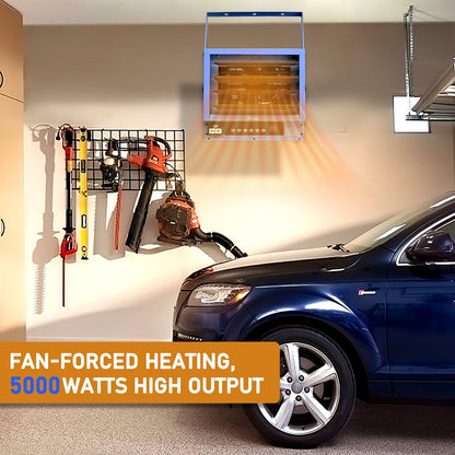 Ktaxon WiFi Smart Electric Garage Heater, 5000W Ceiling Mount Space Heater, 240-Volt Hard-Wired Heater Fan-Forced Shop Heater with Digital Thermostat, 12H Timer, Remote Control, Blue