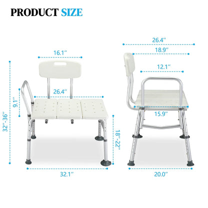 Ktaxon Transfer Bench, Bath Shower Chair Seat, Height Adjustable Shower Stool, for Elderly, Disabled, Supports 330 lbs
