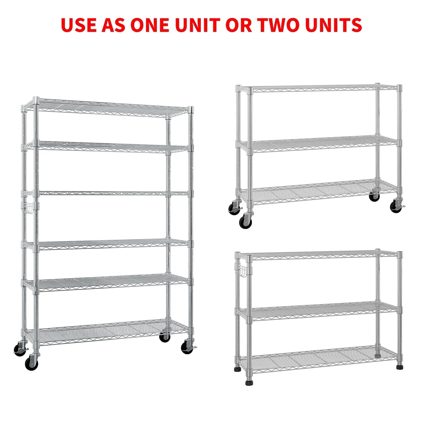 Ktaxon 6 Tier Wire Shelving with Wheels, 46"D x 18"W x 82"H Multifunctional Storage Rack Metal Garage Shelves Organizer, Capacity for 900lbs, Silver