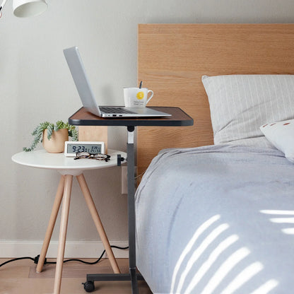 Ktaxon Adjustable Overbed Bedside Table with Wheels, Wood Grain (Hospital and Home Use)