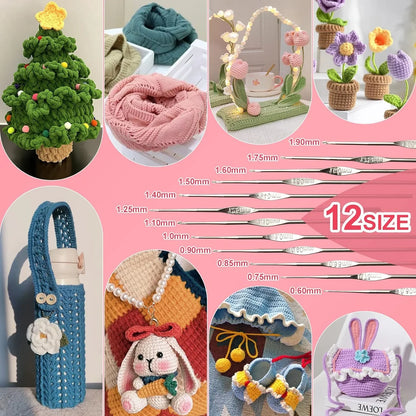 59 Pcs Crochet Hooks Kit ,Beginners Portable Crochet Set Including Yarn, Crochet Hooks,Plastic Large Eye Needle Crochet tools and Crochet Accessories