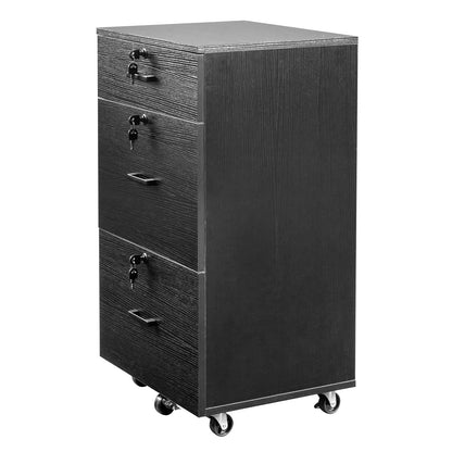 Ktaxon 3 Drawers File Cabinet Legal&Letter Size, with Pencil Drawers Mobile File Cabinet with Rollers, Black