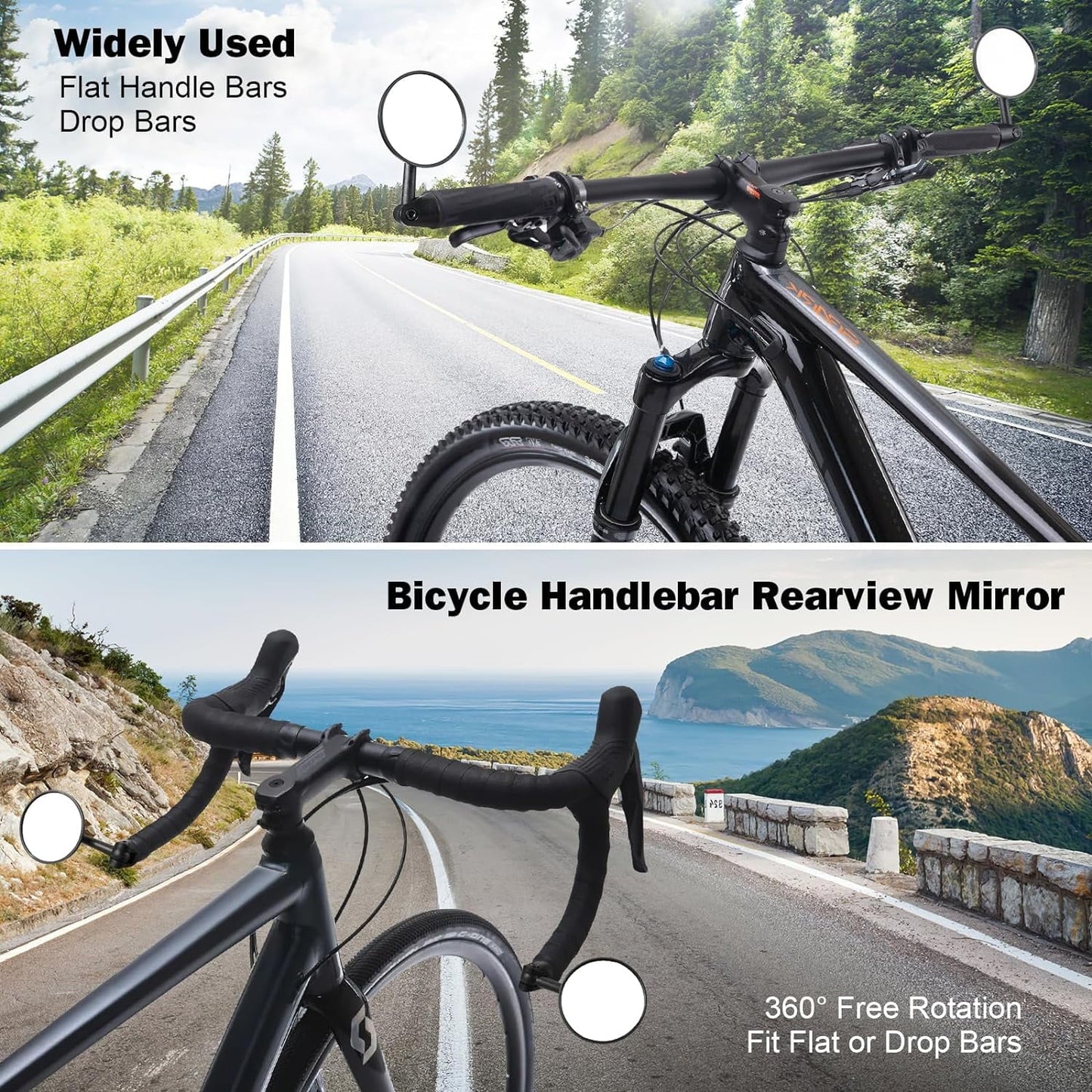 2 Pack Bike Mirrors, Adjustable Rotatable Rear View Glass Convex Mirrors, Handlebar End Rear View Mirrors for Mountain Road Bike Bicycle