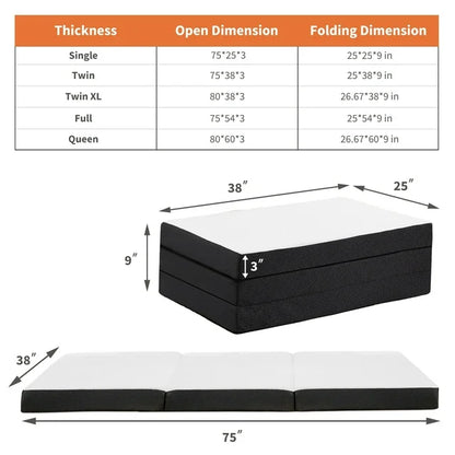 3 Inch Tri-fold Memory Foam Mattress, Portable Foldable Floor Bed£¬Portable Floor Mattress for Guest/Travel/Camping/Yoga - Twin Size