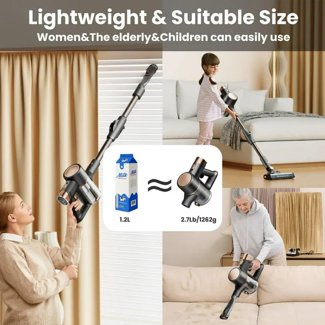 KISSAIR Cordless Vacuum Cleaner 50min 2200mah Lightweight 5.5lb Led Display Screen Stick Vacuum Cleaners for Home Hardwood Floor Carpet Pet Hair, Grey