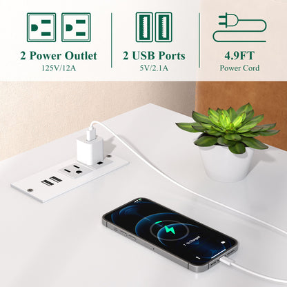 Nightstand with Charging Station Modern Bedside Table with 2 Wooden Drawers and Storage Shelves for Bedroom Living Room White