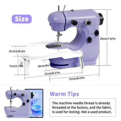 HOMWOO Mini Sewing Machine for Beginner, Dual Speed Portable Machine with Extension Table, Light, Sewing Kit for Household, Travel