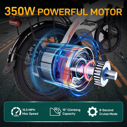 Ktaxon 16in Folding Electric Bike for Adults Teens, 350W 36V/7.5AH Ebike, MAX 15.5MPH Commuter Bicycle for Women/Men, LCD Display