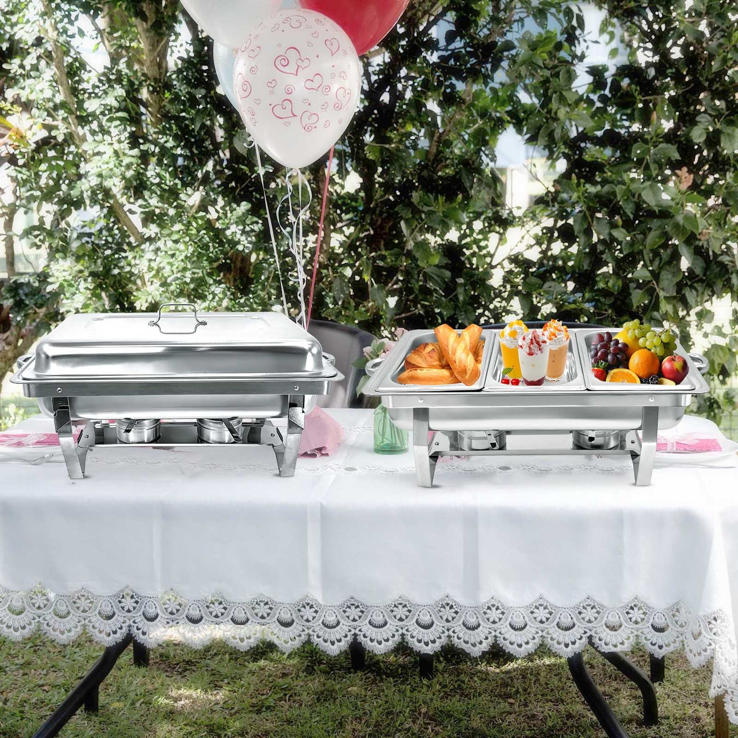 Jacgood Chafing Dish Buffet Chafer Set 4 Packs 8 Qt. Foldable Rectangular Stainless Steel Chafer Set with 1/3 Size Food Pans