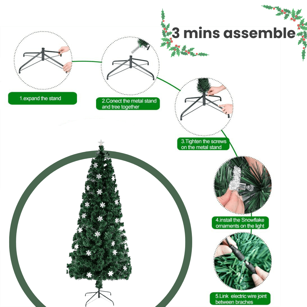 Ktaxon 6 FT Pre-Lit Fiber Optic Artificial Christmas Tree Multi-Color Lights Snowflakes LED