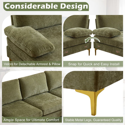 Ktaxon Sectional Sofa Set, 110" U-Shaped Chenille Couch, 4 Seat Lounge Sleeper with Double Chaise for Living Room Green