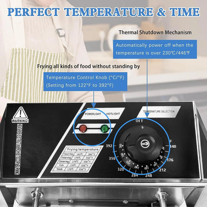 Jacgood Electric Countertop Deep Fryer 6L Dual Tank 2500W Commercial Restaurant Steel