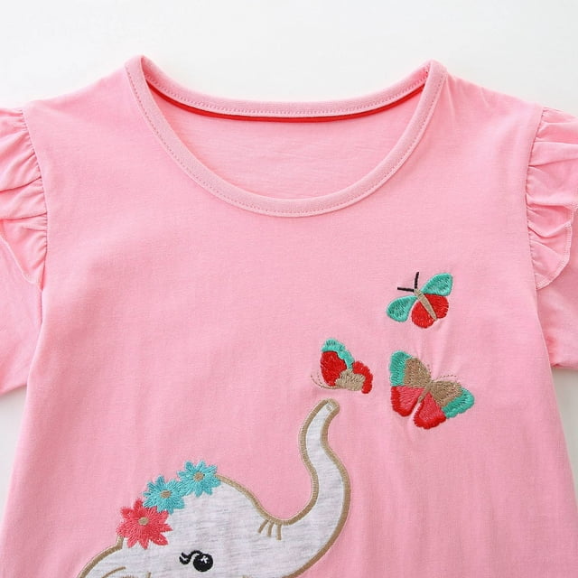 HILEELANG Toddler Girl Summer Short Clothes Sets Outfits Easter Cotton Pink Elephant Tee Shirts Shorts Playwear 2T