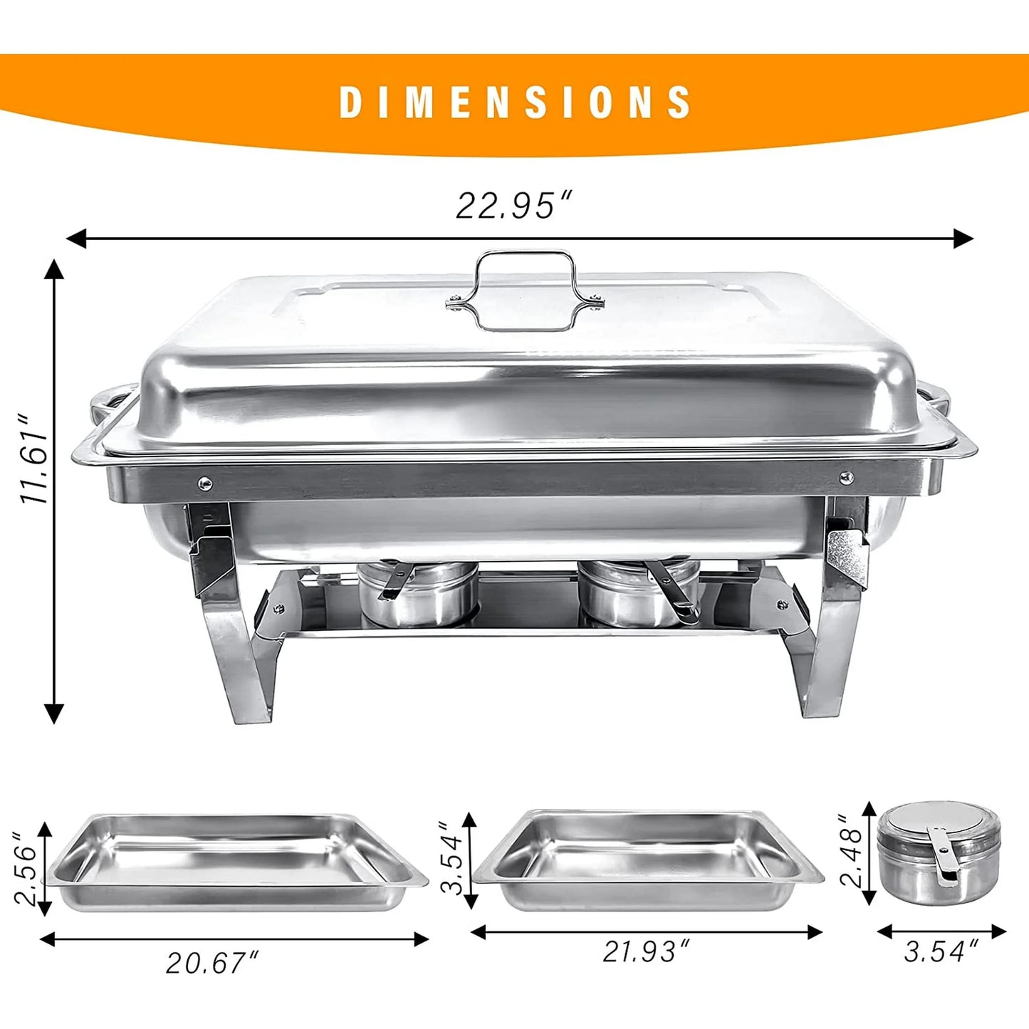 Jacgood Chafing Dish Buffet Set 4 Pack 8QT Full Pan Stainless Steel Food Warmer Chafer Complete Set with Water Pan, Chafing Fuel Holder for Home Party, Buffets, Wedding, Banquet, Catering Events