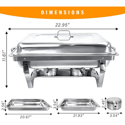 Jacgood Chafing Dish Buffet Set 4 Pack 8QT Full Pan Stainless Steel Food Warmer Chafer Complete Set with Water Pan, Chafing Fuel Holder for Home Party, Buffets, Wedding, Banquet, Catering Events