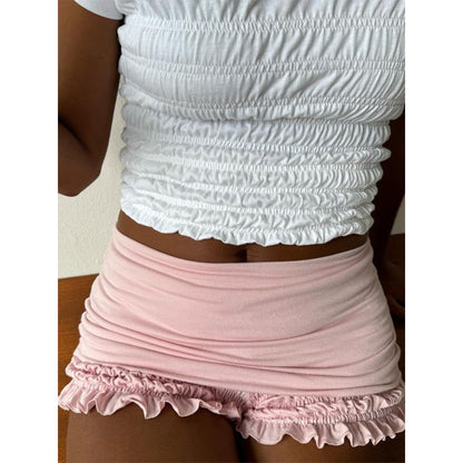 Peyakidsaa Womens Summer Shorts,Elastic Waist Pleated Slim Fit Short Pants Mini Bloomers Lounge Lantern Shorts