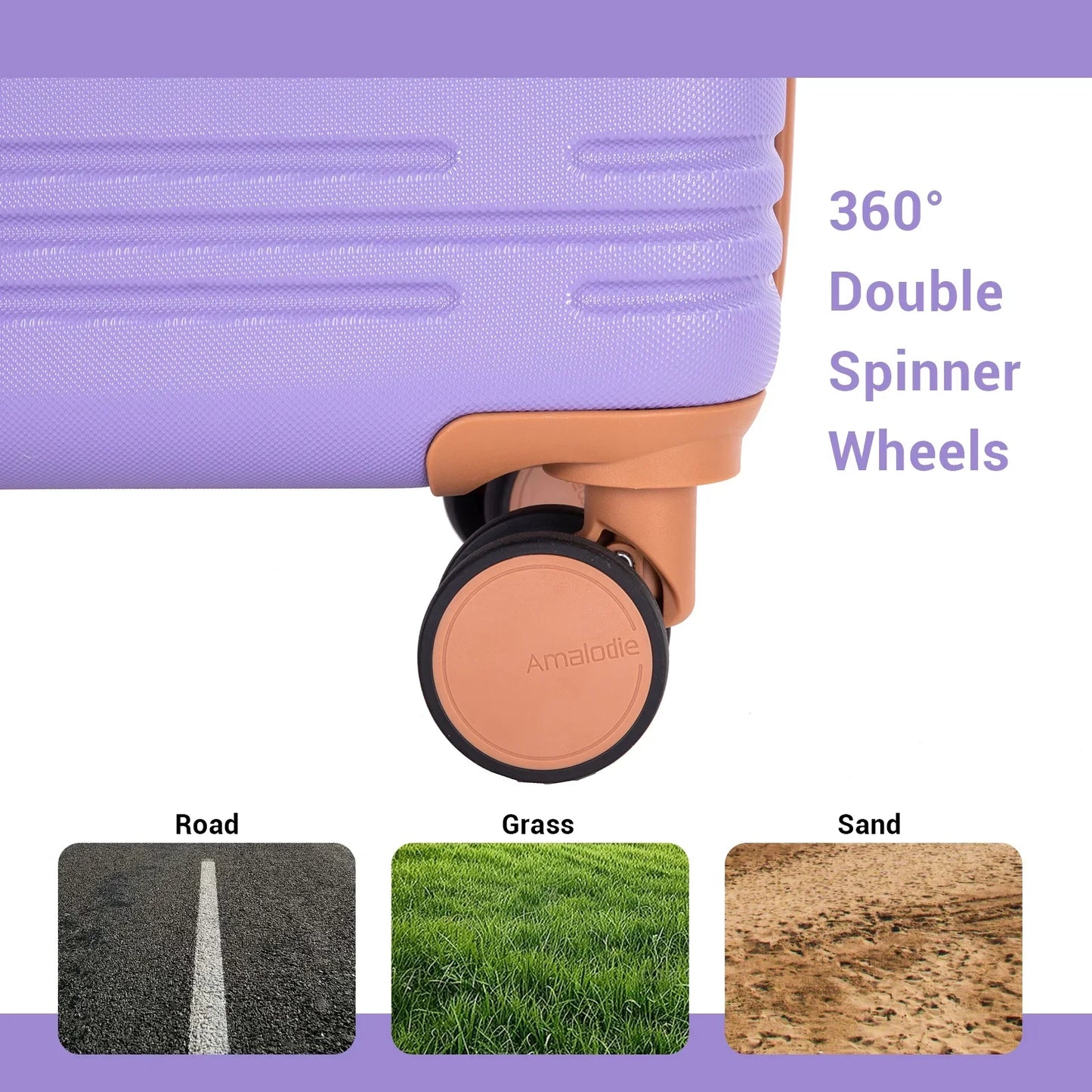 Amalodie luggage 6 Piece Rolling Hardside Luggage Set,LIGHT PURPLE