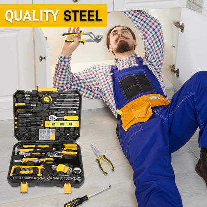 Ktaxon 198 Piece Tool Set, General Household Hand Tool Kit Socket Wrench Auto Repair Tool, W/ Storage Case, Yellow