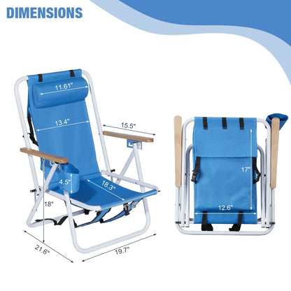 Ktaxon Backpack Beach Chair Folding Portable Chair Blue Solid Construction Camping Blue