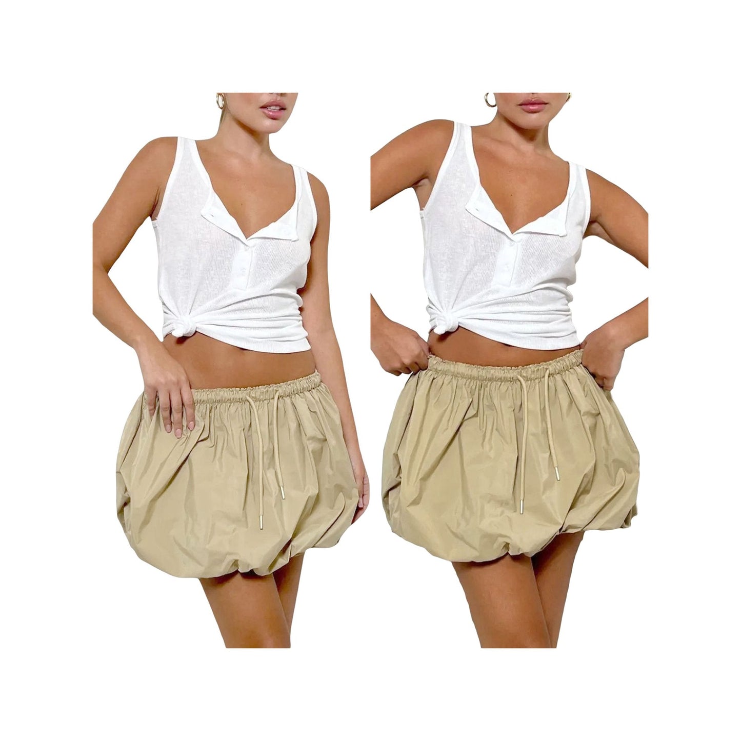 Peyakidsaa Womens Cute Bubble Skirts Casual Summer Elastic Waist Drawstring Short Skirts Mini Skirts