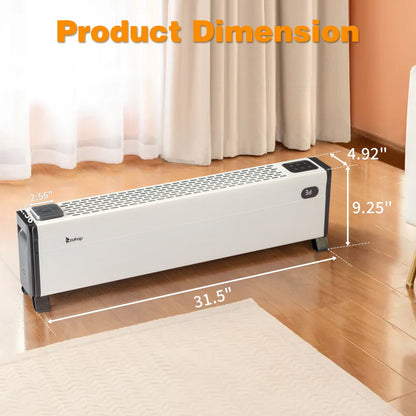 Ktaxon 32" Baseboard Heater, 1500W Electric Baseboard Space Heater with 3 Heat Settings, Remote Control, Built-in Humidifier, 12H Timer, Tip-Over Switch, for Indoor Bedroom Office Home, White