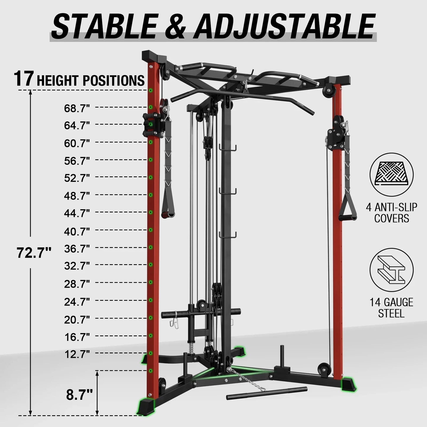 syedee Cable Crossover Machine, 600LBS Weight Capacity Cable Stations with 17 Adjustable Positions, Multi-Grip Pull-Up Bars, Cable Bars and Pivoting Pulley System for The Chest Muscles Strengthening