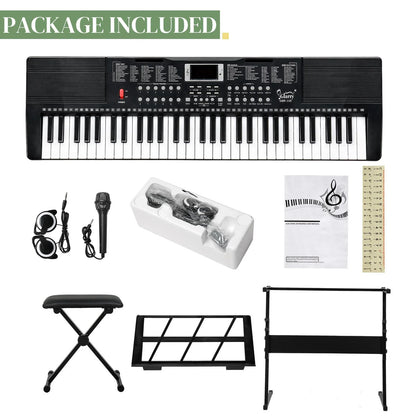 Glarry 61 Keys Keyboard with Piano Stand, Piano Bench, Built In Speakers for Beginners
