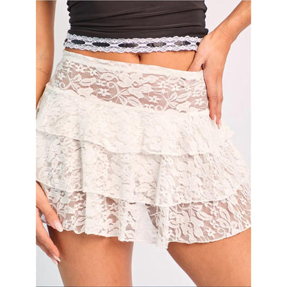 Peyakidsaa Women's Summer Lace Skirt Low Rise Tiered Flowy Short Skirts A Line Mini Skirt