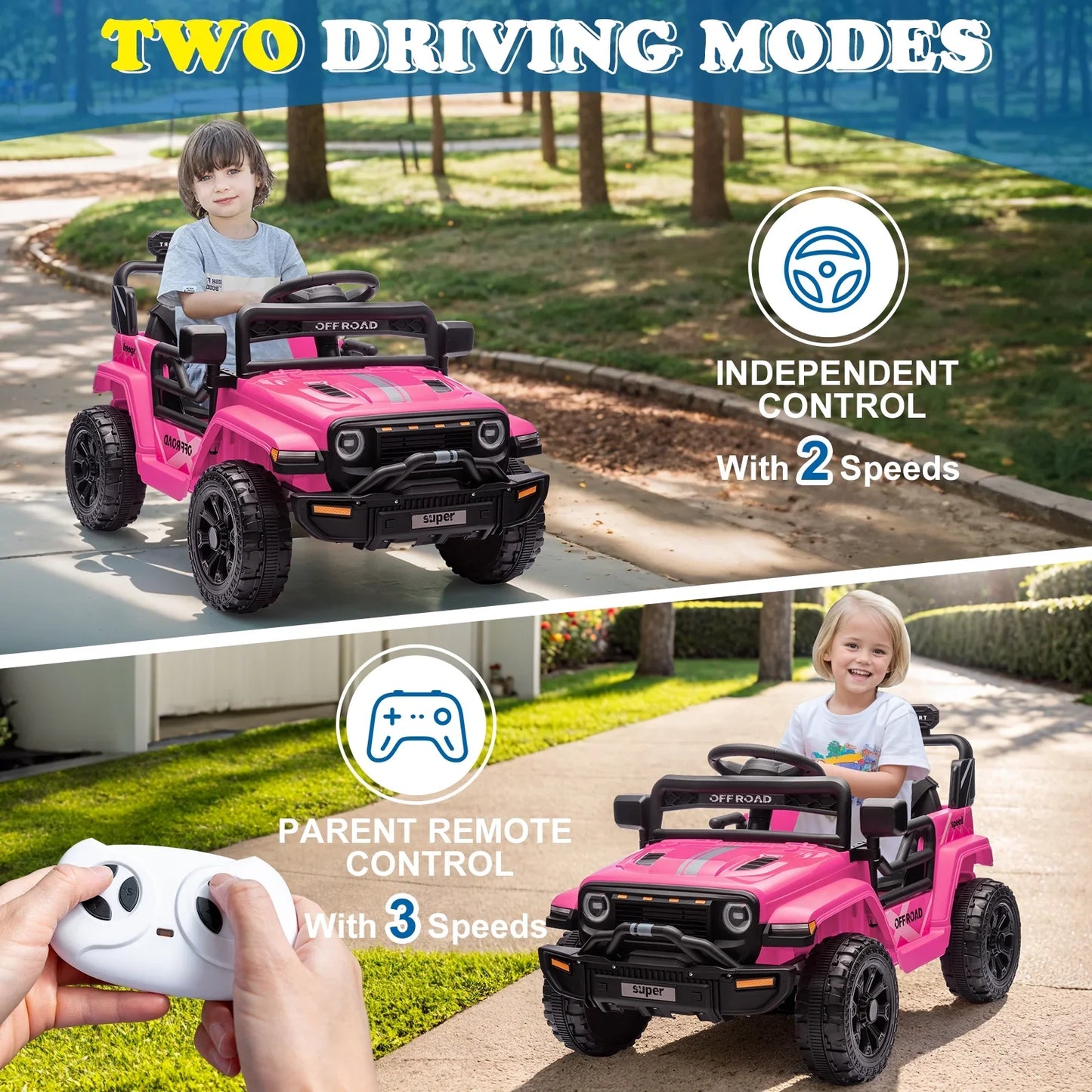 Ktaxon 12V Powered Ride On Car Truck, Kids Electric Car w/Parent Remote Control, Spring Suspension, LED Lights- Pink