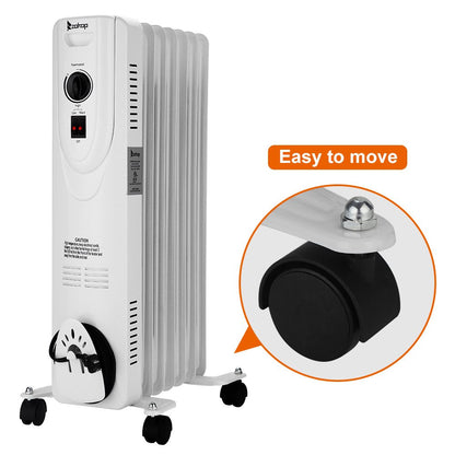 Ktaxon Filled Radiator Heater, Small Portable Space Heater with Adjustable Programmable Thermostat, Quiet, Overheat Protection, 6 Oil Heating Fins, 700W Mini Heater for Home Office White