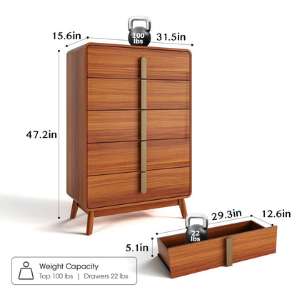 JOINICE Mid Century Modern Dresser,5 Drawer Adult Dresser, for Bedroom,Living Room,Cherry