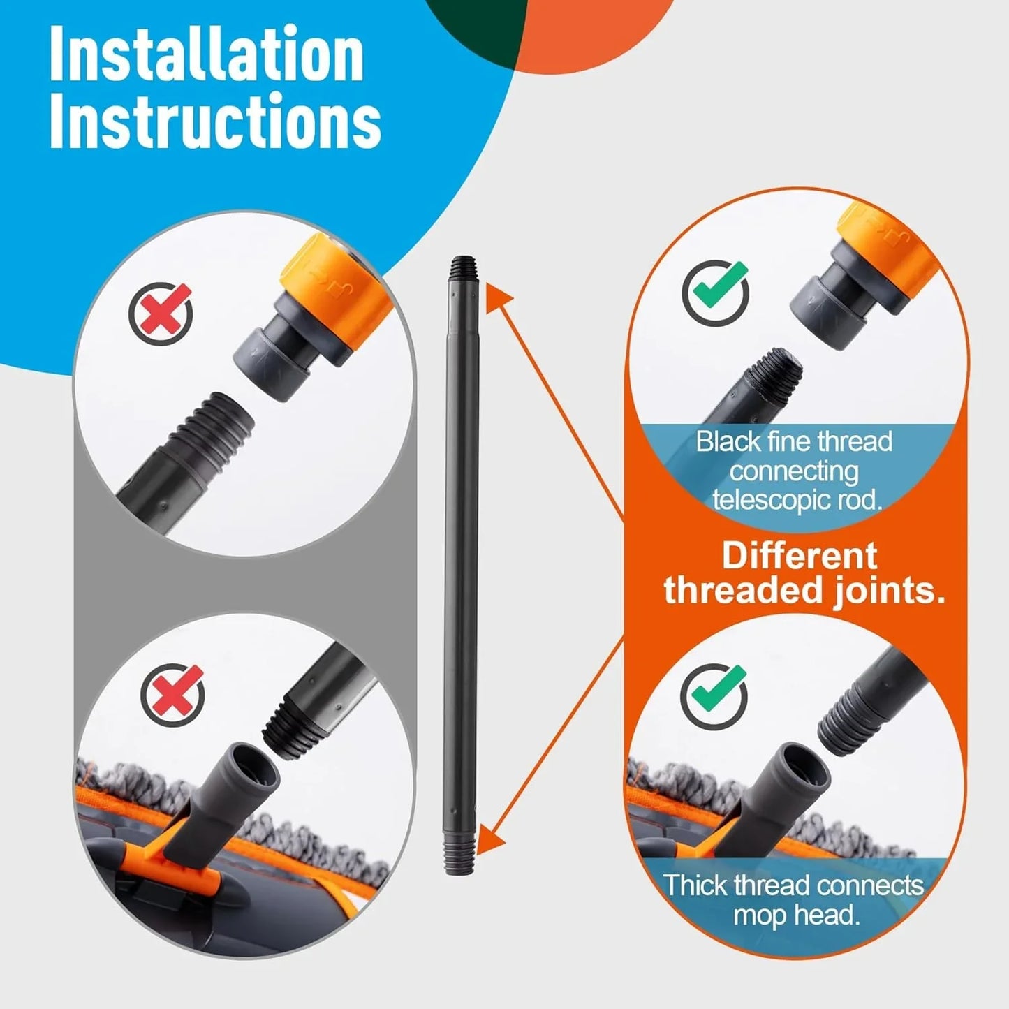 Mops for Floor Cleaning with 3 Different Washable Mop Pads and Extendable 55” Long Handle, Multifunction Dust Mop for Hardwood,Marble,Tile Floor Mopping,Orange