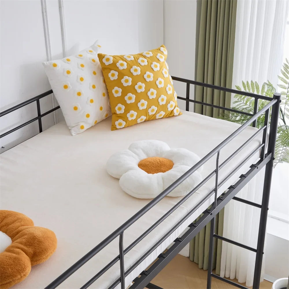 Ktaxon Metal Twin Size Loft Bed Frame with Stairs & Full-Length Guardrail, Black (Desk not included)