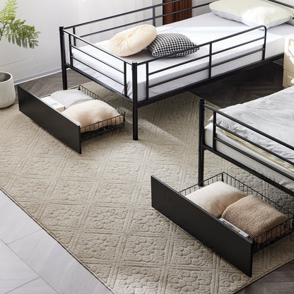 Ktaxon Metal Twin over Twin Bunk Bed with 2 Drawer & 2 Ladders for Bedroom, Black