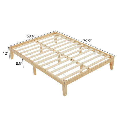 Ktaxon 12" Deluxe Wood Platform Bed Frame, Queen Bed Frame, Mattress Foundation, Natural Wood Finish, Queen