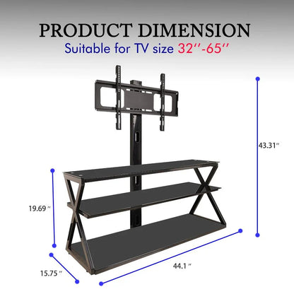Ktaxon Swivel Floor TV Stand Mount 3 Tier Tempered Glass Shelf for 32 37 40 42 46 47 50 55 60 65"