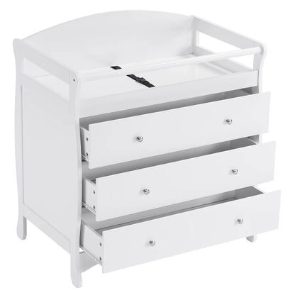 Ktaxon 3-Drawer Changing Table, Wood Infant Diaper Changing Station with Drawers, Baby Dresser for Nursery, (White)