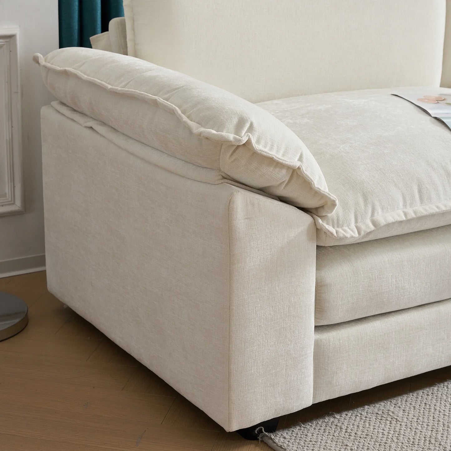 Ktaxon Sectional Sofa L Shaped Couch with Chaise Living Room Sleeper Set, 2 Seats with Chenille and Double Layer Cushions 86" W Beige