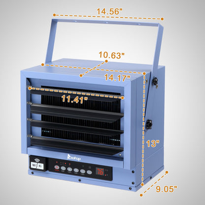 Ktaxon WiFi Smart Electric Garage Heater, 5000W Ceiling Mount Space Heater, 240-Volt Hard-Wired Heater Fan-Forced Shop Heater with Digital Thermostat, 12H Timer, Remote Control, Blue